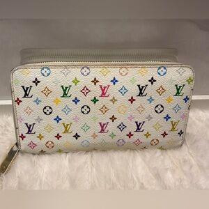 LOUIS VUITTON-CA0144 White Takashi Murakami Zippy Wallet